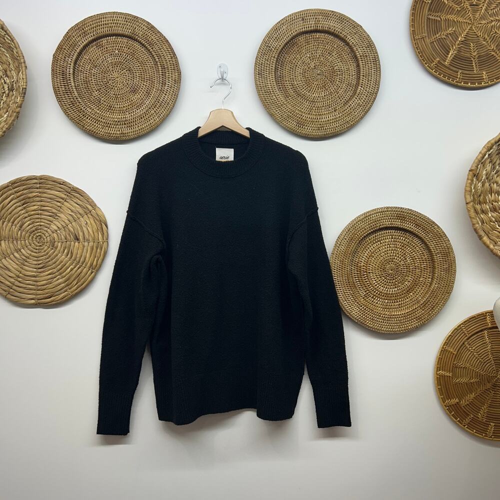 Aerie Black Crew Neck Sweater XXS Knit Oversized Pullover Cozy Soft Neutral